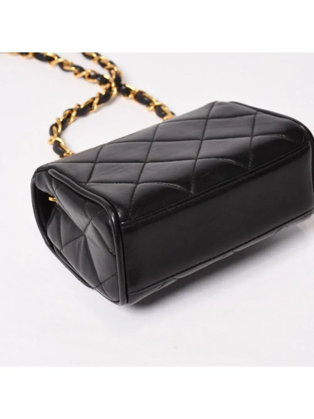 Chanel Mini Quilted S Flap S Chain Shoulder Bag CC Logo Lambskin Gold